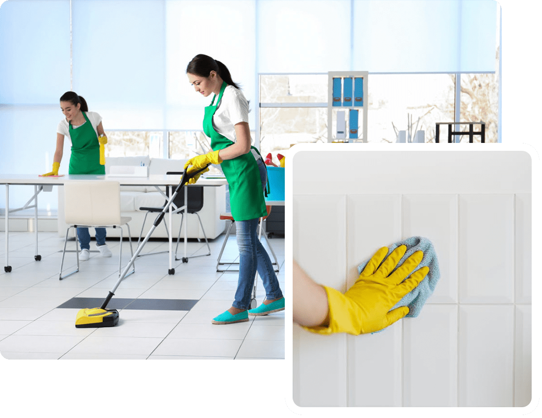 A picture of a professional cleaner cleaning on the job